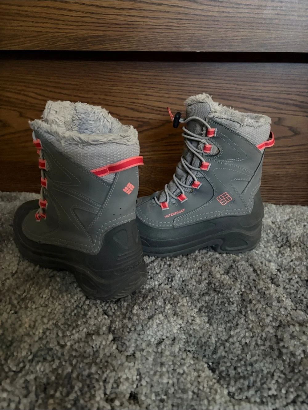 Columbia Gray Winter Boots with Pink Accents